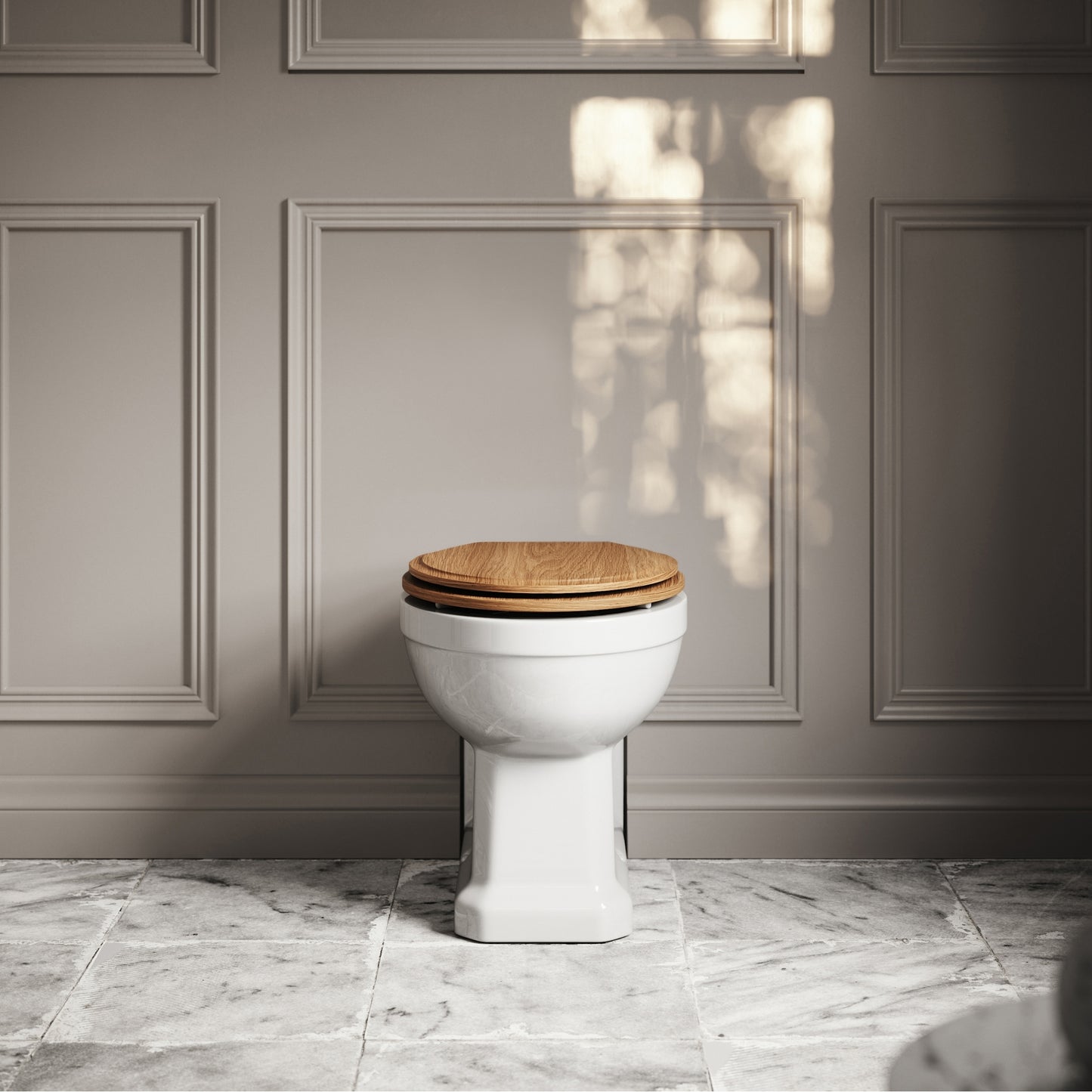 Portland Back to Wall Traditional Toilet with Solid Oak seat (Brushed Gold Fittings)