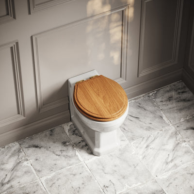 Portland Back to Wall Traditional Toilet with Solid Oak seat (Brushed Gold Fittings)