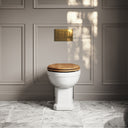 Portland Back To Wall Traditional Toilet With Solid Oak Seat with Concealed Cistern and Brushed Gold Flush Plate