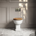 Portland Back To Wall Traditional Toilet With Solid Oak Seat with Concealed Cistern and Chrome Flush Plate