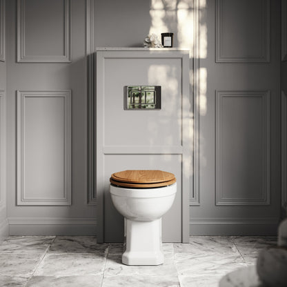 Portland Back To Wall Traditional Toilet With Solid Oak Seat, Concealed Cistern, Flush Plate and Claridge Matte Stone WC Cistern Housing