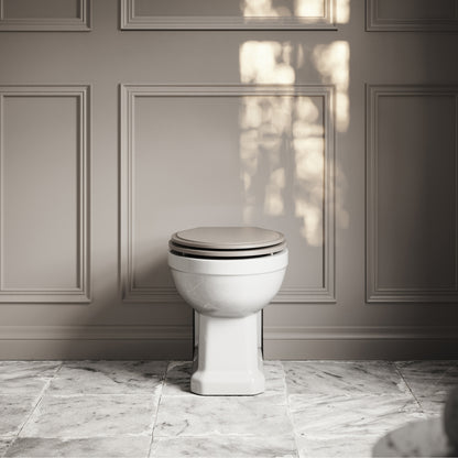 Portland Back to Wall Traditional Toilet with Solid Oak Velvet Beige seat (Brushed Gold Fittings)
