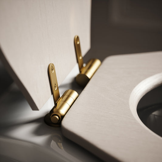 Portland Back to Wall Traditional Toilet with Solid Oak Velvet Beige seat (Brushed Gold Fittings)