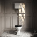 Portland High Level Traditional Toilet with Solid Oak Matte Black seat (Polished Nickel Fittings)