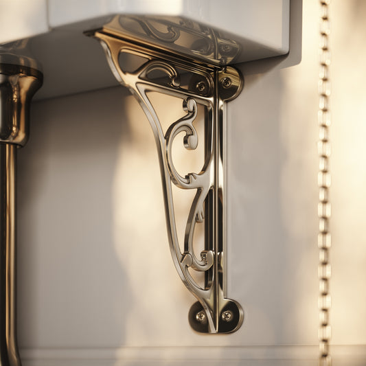 Portland High Level Traditional Toilet with Solid Oak Matte Black seat (Polished Nickel Fittings)