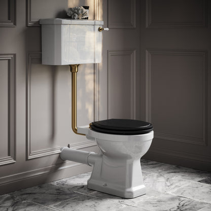 Portland Low Level Traditional Toilet with Solid Oak Matte Black seat (Brushed Gold Fittings)