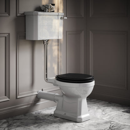 Portland Low Level Traditional Toilet with Solid Oak Matte Black seat (Chrome Fittings)