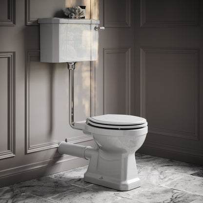 Portland Low Level Traditional Toilet with Solid Oak Matte White seat (Chrome Fittings)