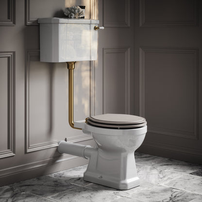 Portland Low Level Traditional Toilet with Solid Oak Velvet Beige seat (Brushed Gold Fittings)