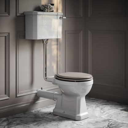 Portland Low Level Traditional Toilet with Solid Oak Velvet Beige seat (Chrome Fittings)