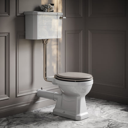 Portland Low Level Traditional Toilet with Solid Oak Velvet Beige seat (Polished Nickel Fittings)