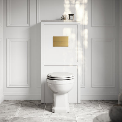 Portland Back To Wall Traditional Toilet with Solid Oak Matte White Seat, Concealed Cistern, Square Flush Plate and Claridge Matte White WC Housing