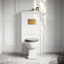 Portland Back To Wall Traditional Toilet with Solid Oak Velvet Beige Seat, Concealed Cistern, Round Flush Plate and Claridge Matte White WC Housing