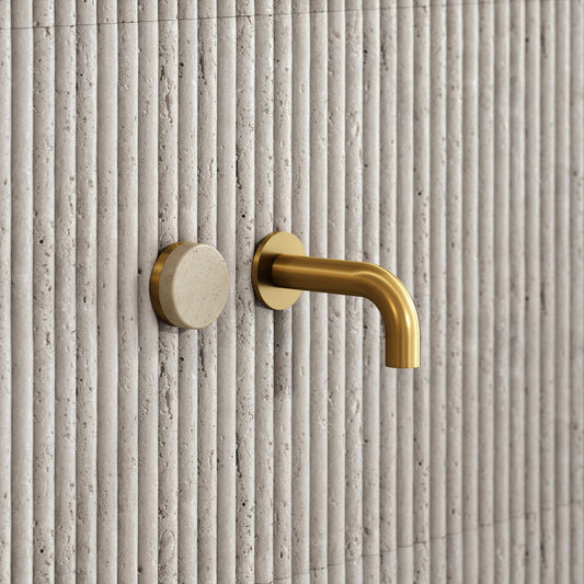 Porto Short Projection Wall Mounted Basin Tap (Brushed Gold & Crema Marfil Marble)