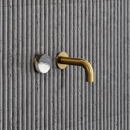 Porto Short Projection Wall Mounted Basin Tap (Brushed Gold & Panda Marble)