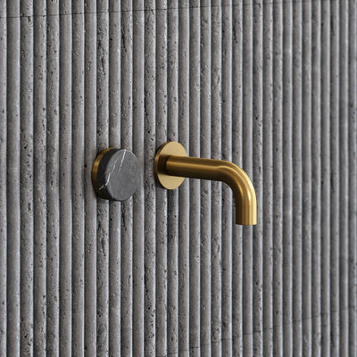 Porto Short Projection Wall Mounted Basin Tap (Brushed Gold & Pietra Grey Marble)