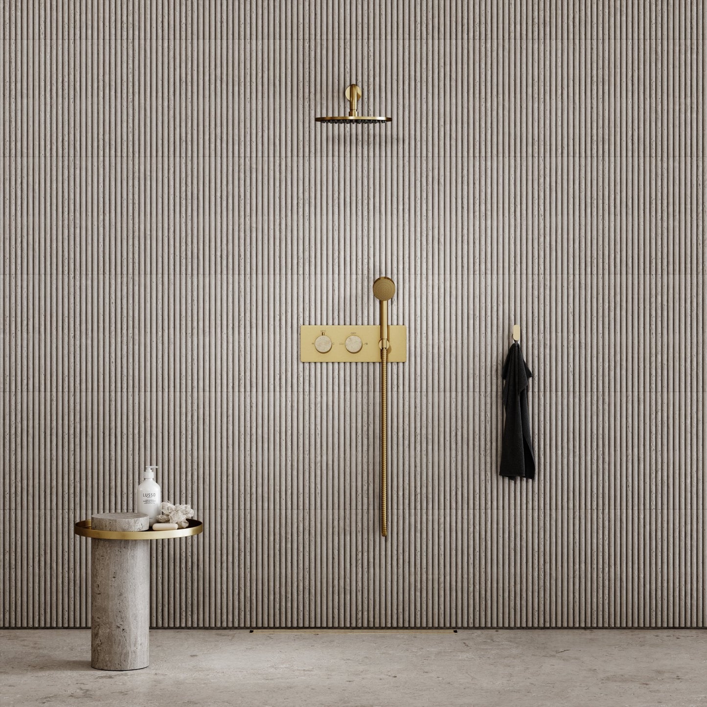 Porto Thermostatic Shower (Brushed Gold & Crema Marfil Marble)