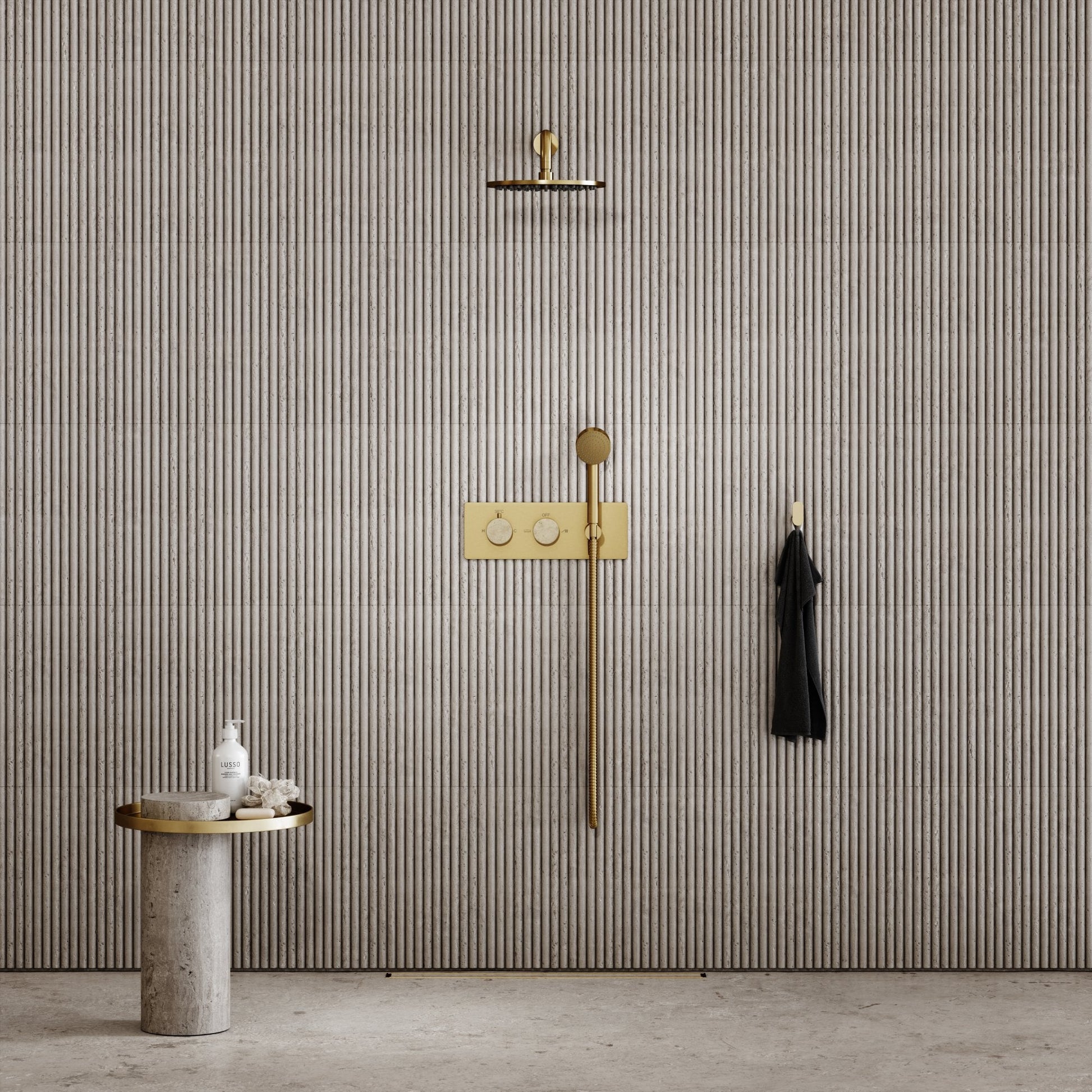 Porto Thermostatic Shower (Brushed Gold & Crema Marfil Marble)