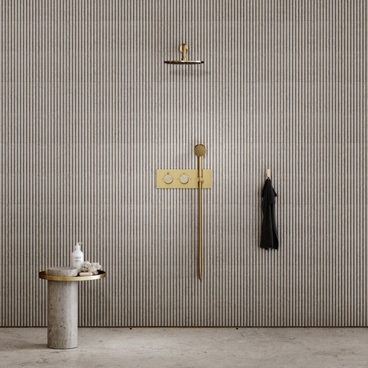Porto Thermostatic Shower (Brushed Gold & Crema Marfil Marble)