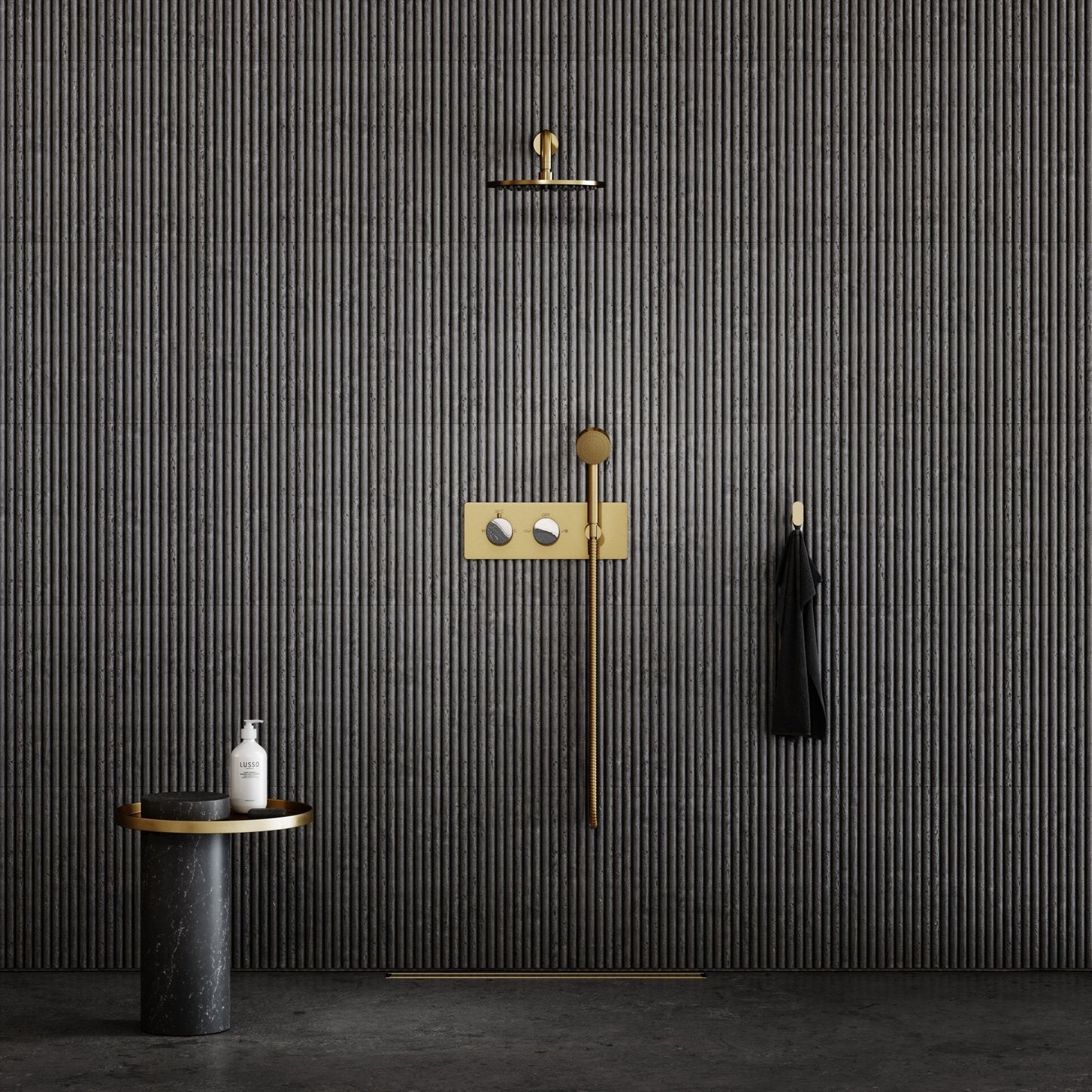 Porto Thermostatic Shower System (Brushed Gold & Panda Marble)