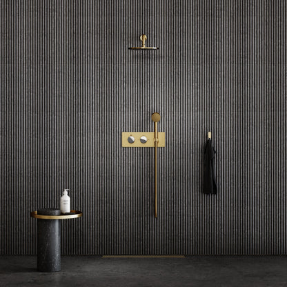 Porto Thermostatic Shower System (Brushed Gold & Panda Marble)