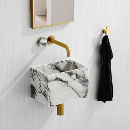 Porto Wall Mounted Basin Mixer Tap (Brushed Gold & Arabescato Marble)