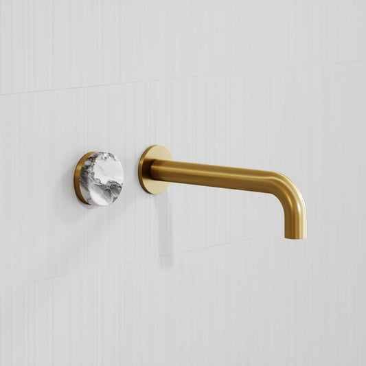 Porto Wall Mounted Basin Mixer Tap (Brushed Gold & Arabescato Marble)