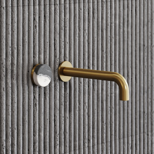 Porto Wall Mounted Basin Mixer Tap (Brushed Gold & Panda Marble)