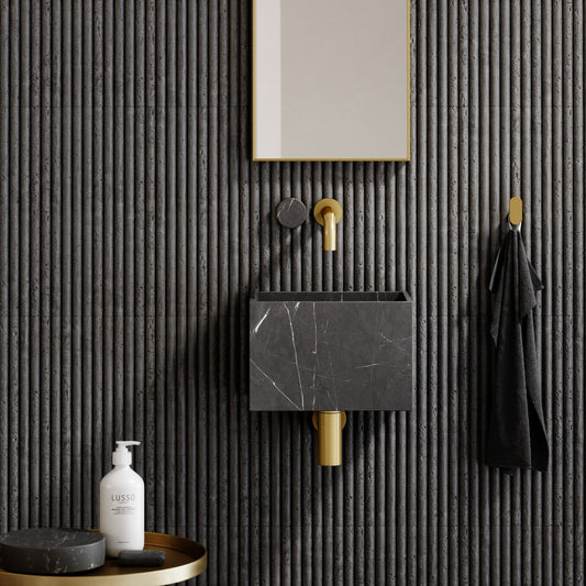 Porto Wall Mounted Basin Mixer Tap (Brushed Gold & Pietra Grey Marble)