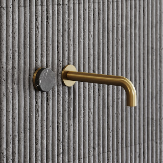 Porto Wall Mounted Basin Mixer Tap (Brushed Gold & Pietra Grey Marble)
