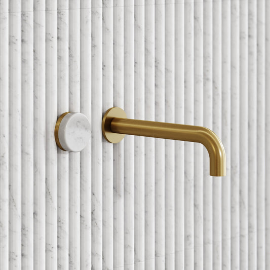 Porto Wall Mounted Basin Mixer Tap (Brushed Gold & Carrara Marble)