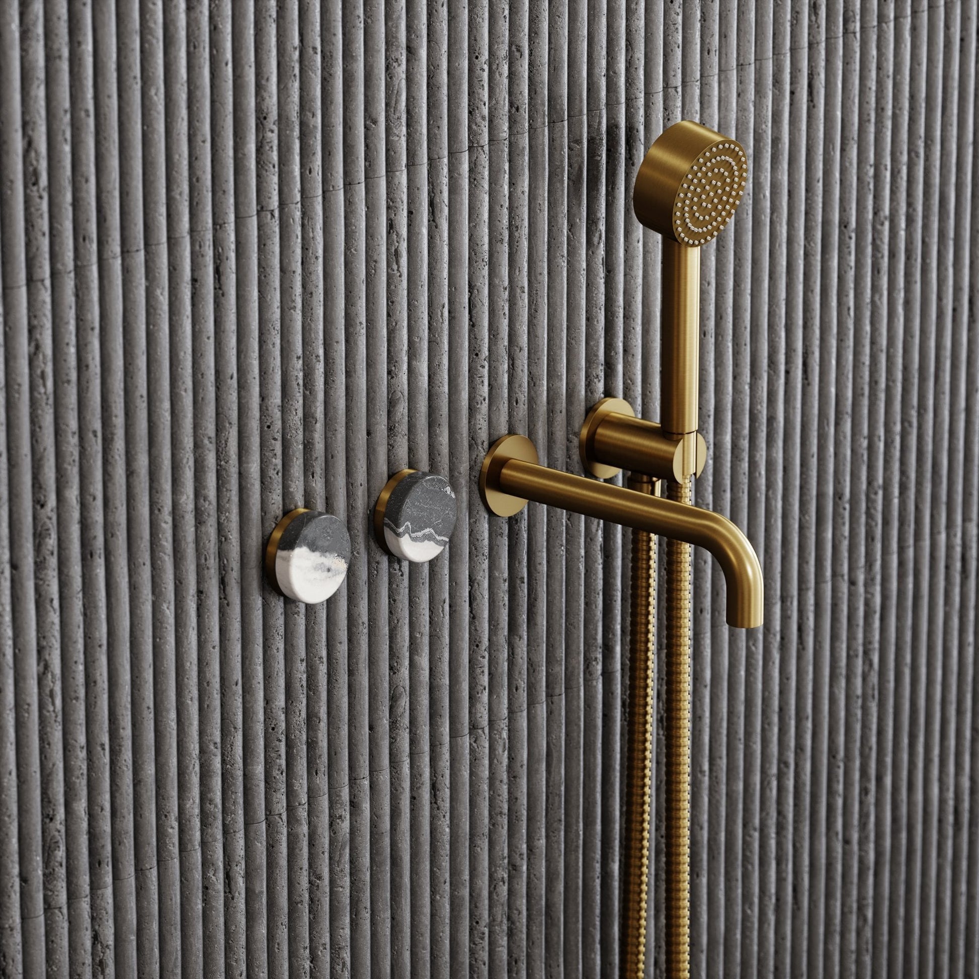 Porto Wall Mounted Bath Filler (Brushed Gold & Panda Marble)