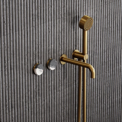 Porto Wall Mounted Bath Filler (Brushed Gold & Panda Marble)