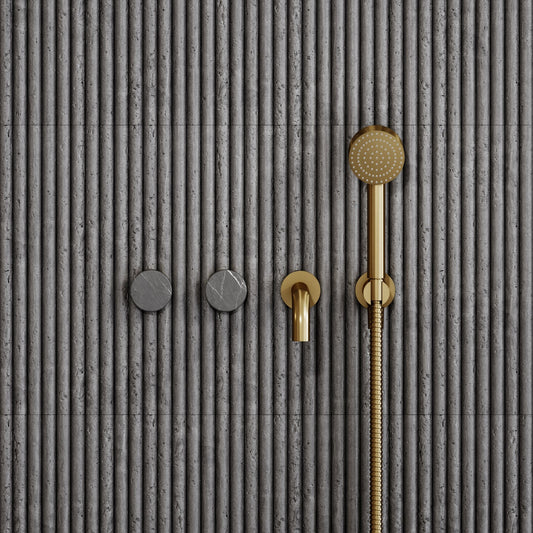 Porto Wall Mounted Bath Filler (Brushed Gold & Pietra Grey Marble)