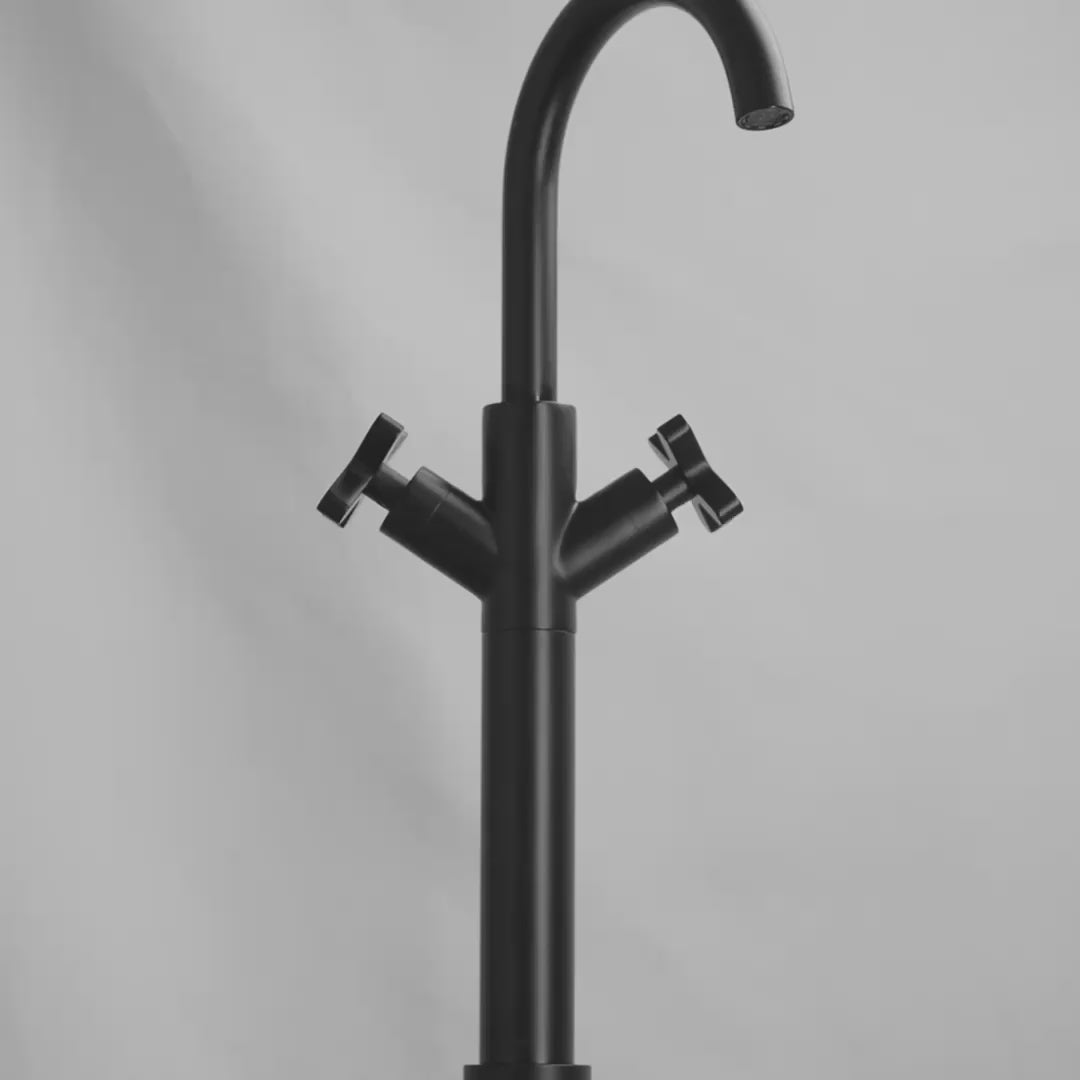 Regal Matte Black Crosshead Tall Basin Mixer Tap