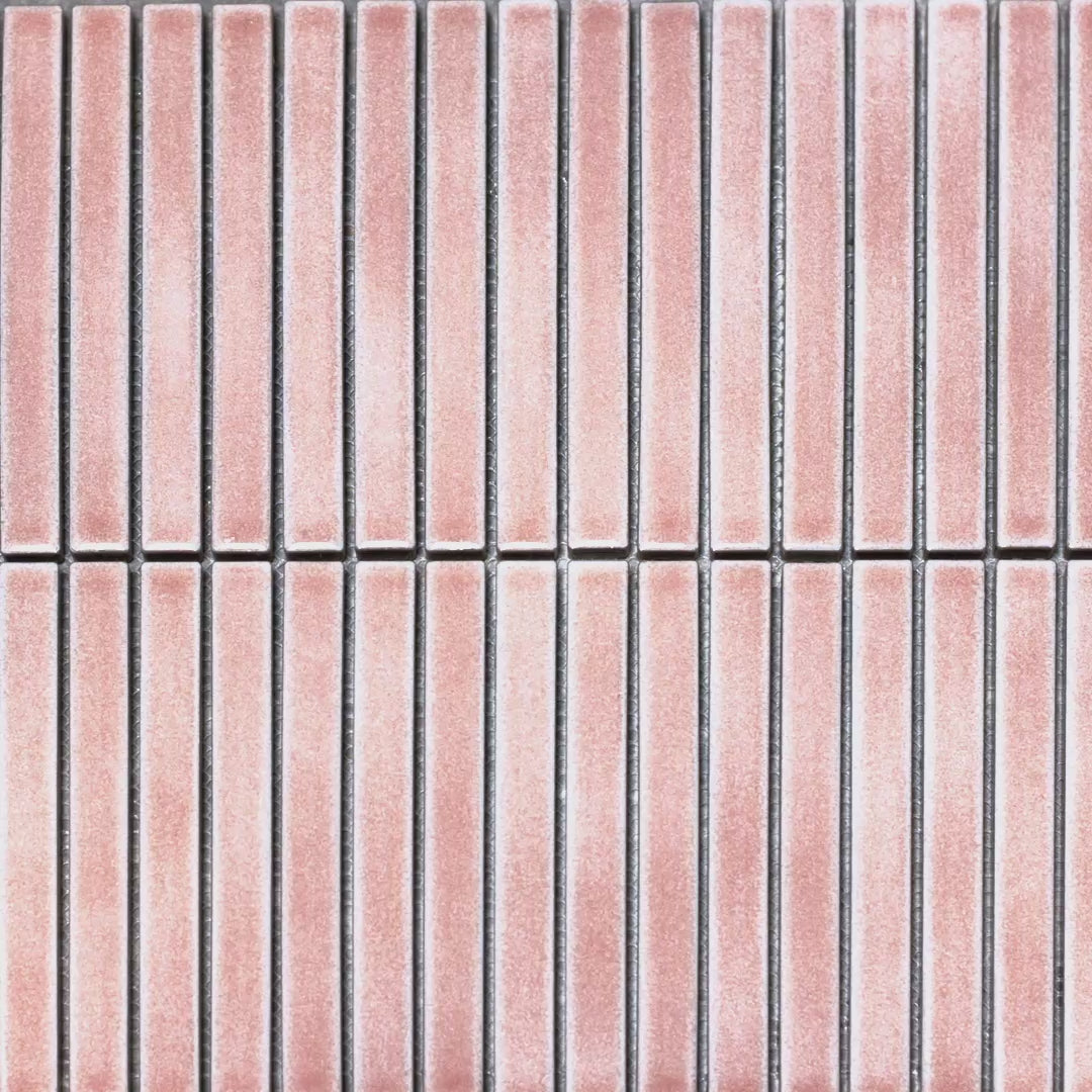 Linear Mosaic Blush Rose Pink Glazed Porcelain Wall Tile 293 x 313mm