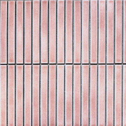 Linear Mosaic Blush Rose Pink Glazed Porcelain Wall Tile 293 x 313mm