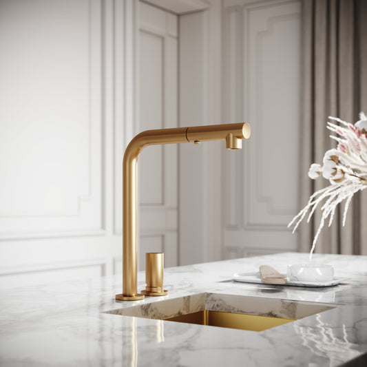 Pure Brushed Gold Pull Out Swivel Kitchen Tap