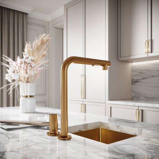 Pure Brushed Gold Pull Out Swivel Kitchen Tap
