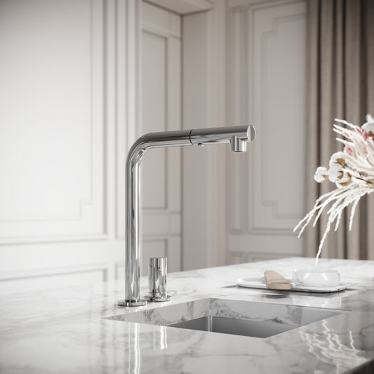 Pure Chrome Pull Out Swivel Kitchen Tap