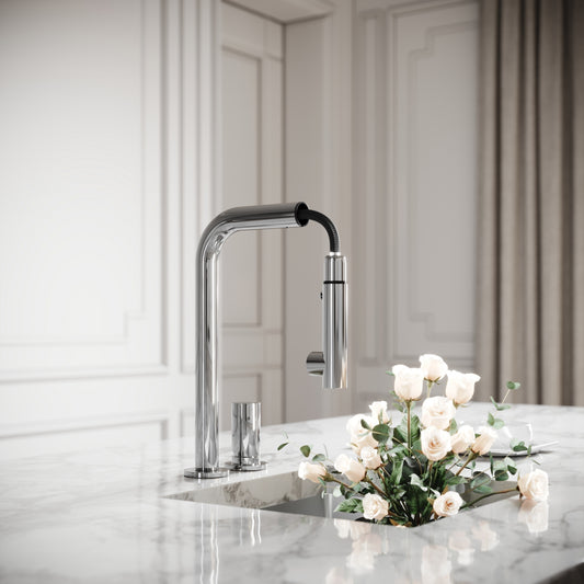 Pure Chrome Pull Out Swivel Kitchen Tap