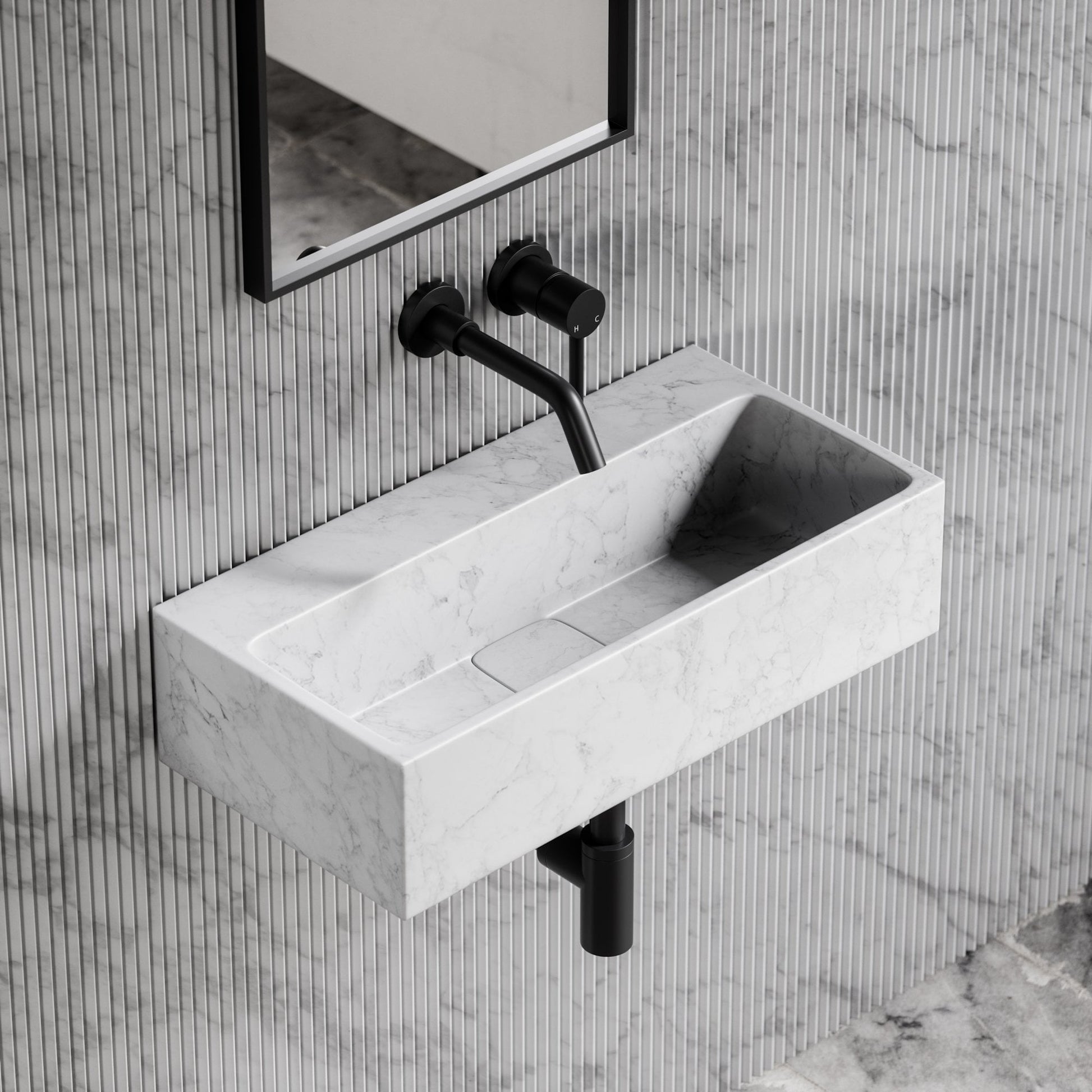Quadra Carrara Marble Wall Hung Basin 600mm