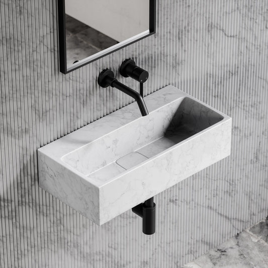 Quadra Carrara Marble Wall Hung Basin 600mm