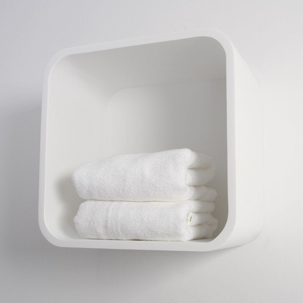 Qube Matte White Stone Curved Storage Box 300mm
