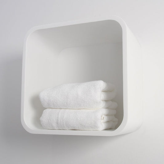 Qube Matte White Stone Curved Storage Box 300mm