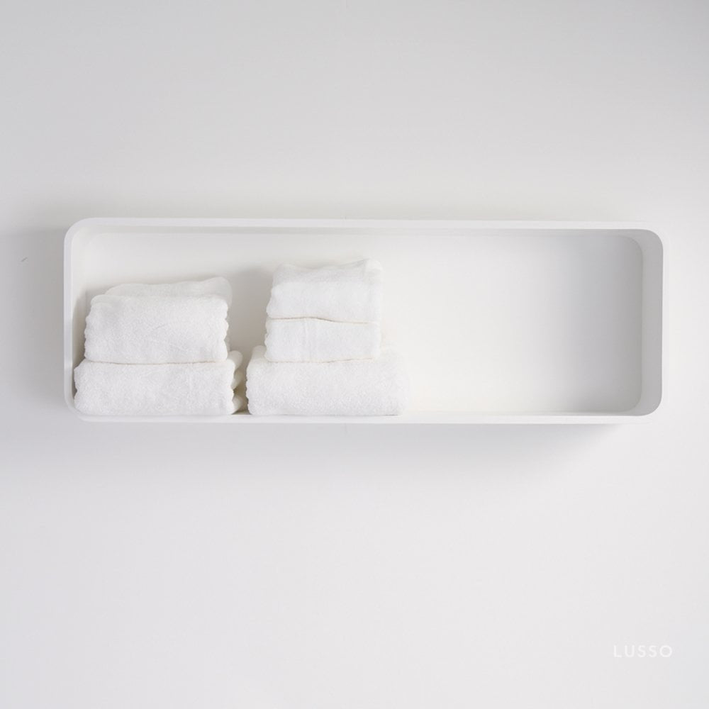 Qube Matte White Stone Curved Storage Box 900mm