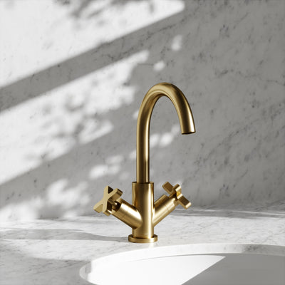 Regal Brushed Gold Crosshead Basin Mixer Tap