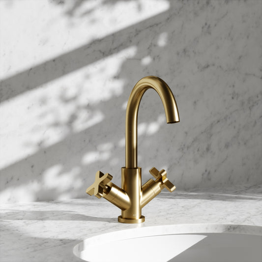 Regal Brushed Gold Crosshead Basin Mixer Tap