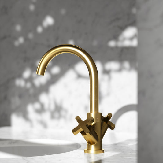 Regal Brushed Gold Crosshead Basin Mixer Tap