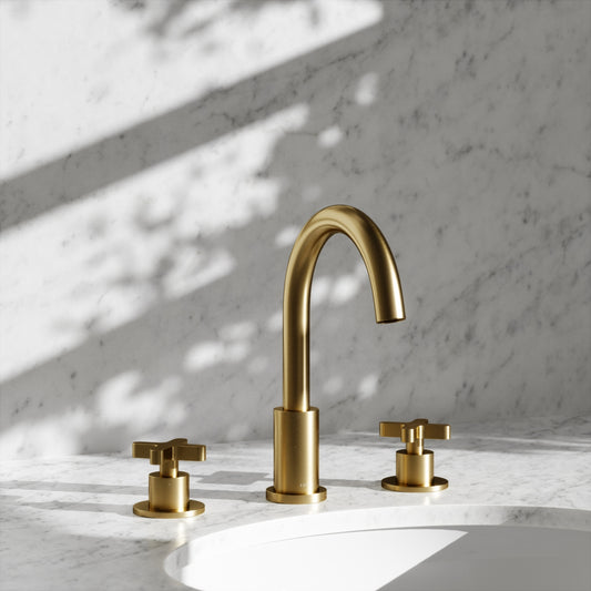 Regal Brushed Gold Crosshead Deck Mounted 3-Hole Basin Mixer Tap